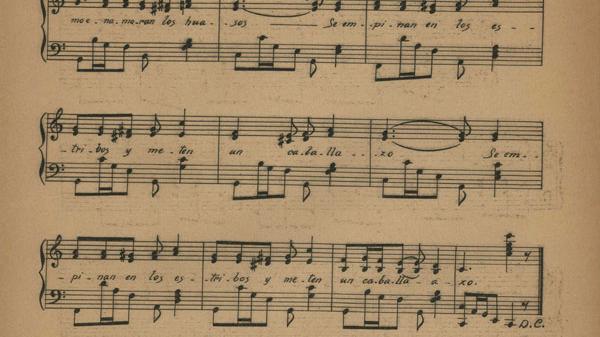 Página 2 de la partitura de Osmán Pérez Freire, "El rotito chileno", que resguarda el DDI.