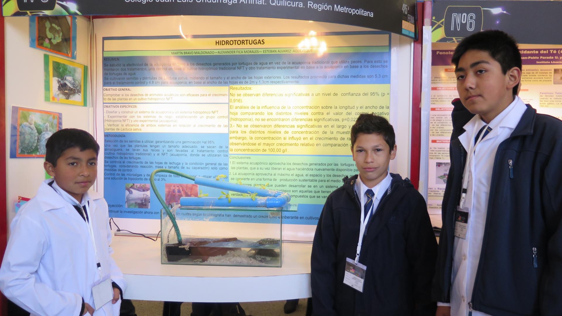 Niños exponen su proyecto "Hidrotortugas". Alumnos de colegio Juan Luis Undurraga, de Quilicura, exponen su proyecto "Hidrotortugas".