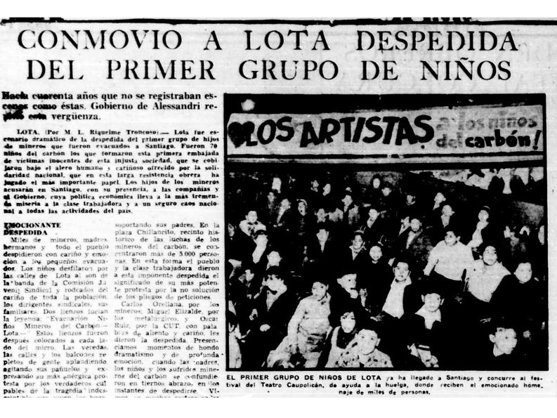 21 de mayo de 1960. Reciben en Santiago a niños y niñas del Carbón