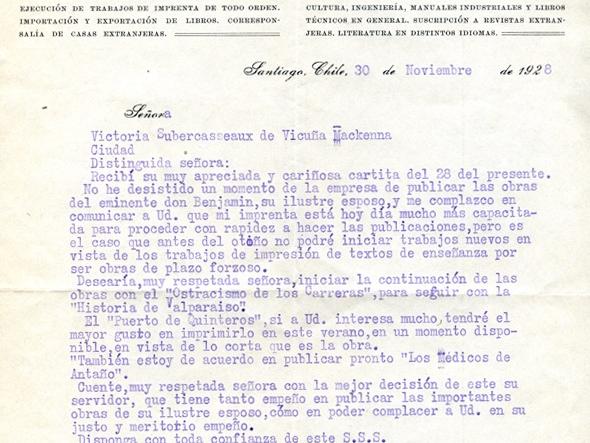 Carta de M.C. Jorge Nascimento a Victoria Subercaseaux