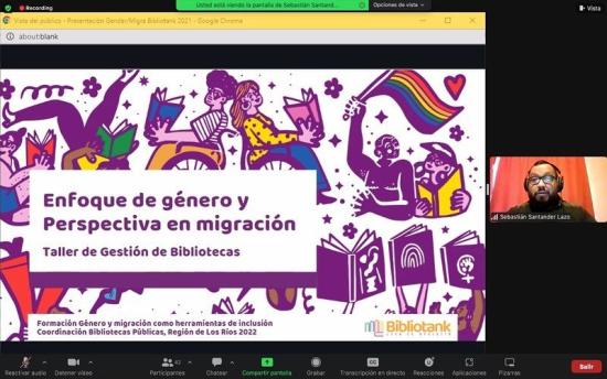 Recorte de “Taller de Gestión de Bibliotecas con Enfoque de Género y Perspectiva en migración”