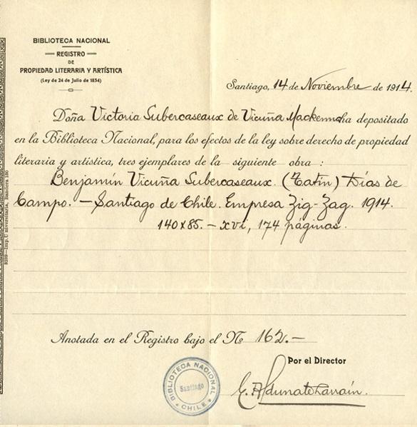 Inscripción propiedad intelectual, Biblioteca Nacional