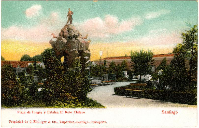 Postcard printed of the Plaza Yungay sculpture